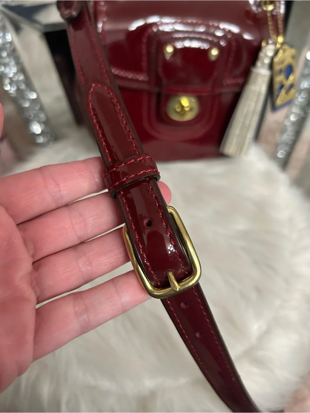 Coach Willis Crimson Red Patent Leather Mini Satchel Crossbody Legacy Lining HTF
